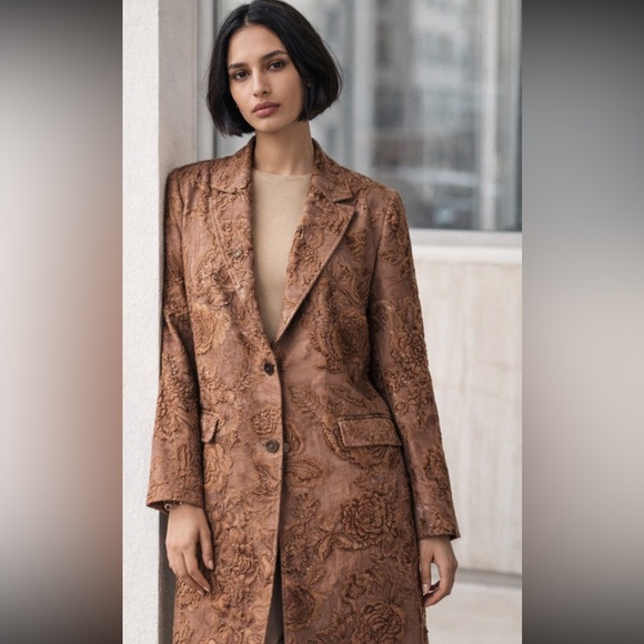 NWT Zara Limited Edition Floral Embroidered Long coat light Brown Sz M - Picture 6 of 17